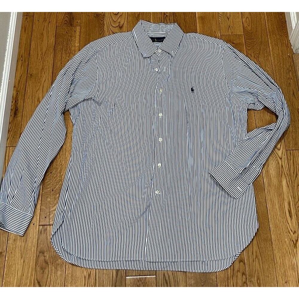 Two Ralph Lauren Polo Button Down Striped‎ Dress Shirt Size 16.5 42 Purple/ Blue - Picture 4 of 9